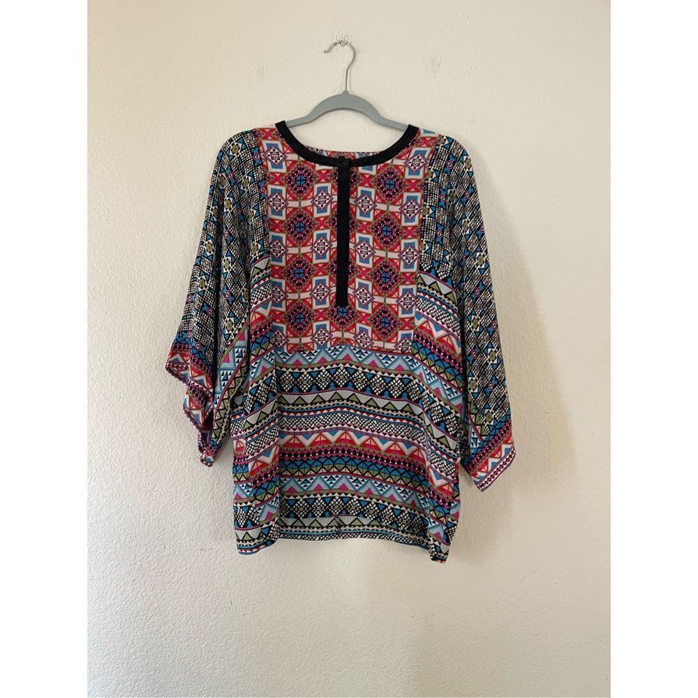 Tolani silk wide sleeve boho printed blouse size small